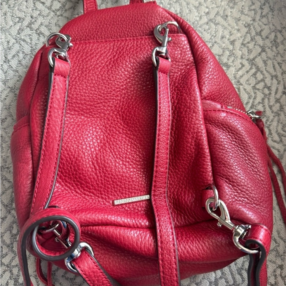 Rebecca Minkoff Red Pebbled Leather Julian Backpack - Silver Hardware - Picture 2 of 6